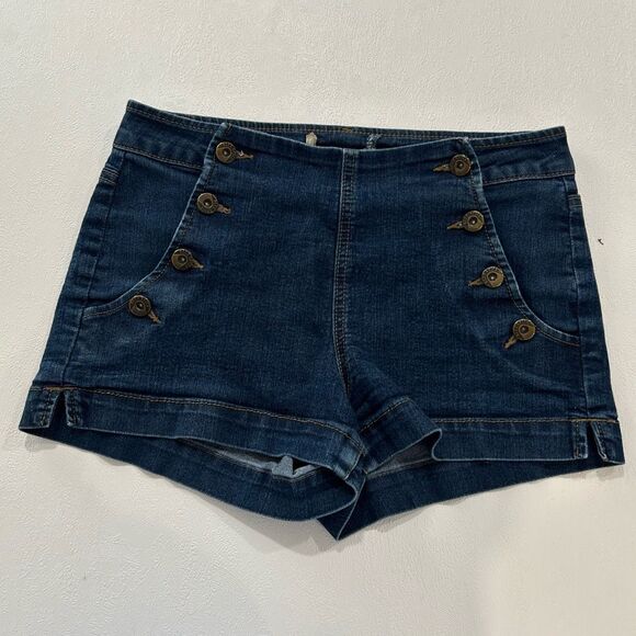 Blue Spice Women’s High-Rise Button Front Denim Shorts Size 7 – Nautical Sailor - Picture 1 of 7